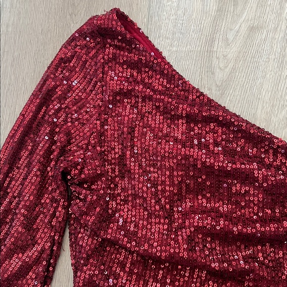 Lucy in the Sky Dark Red Elegant One-Shoulder Sequin Mini Dress Size Small - Picture 5 of 10